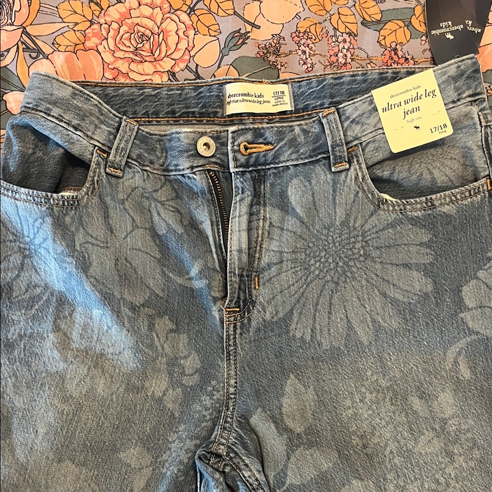 Abercrombie Kids Floral Wide Leg Jeans - Light Blue